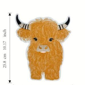 💥LARGE Highland Cow Iron On Patch Chenille embroidered 10" NEW